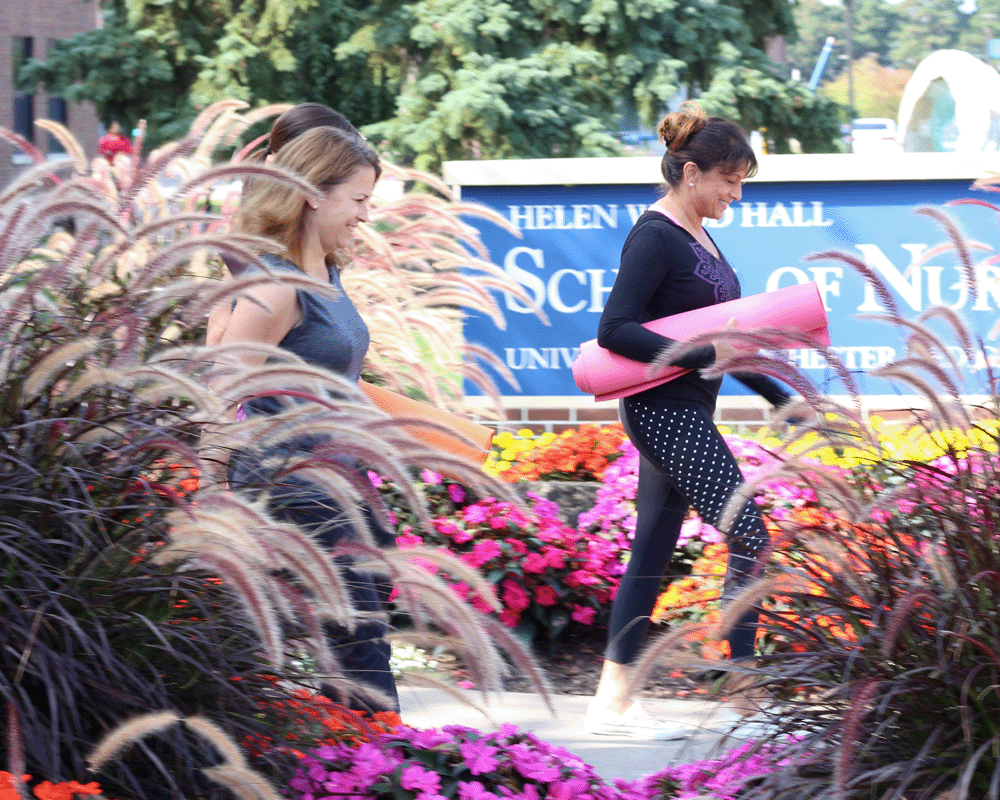 Employees walking in exercise clothes